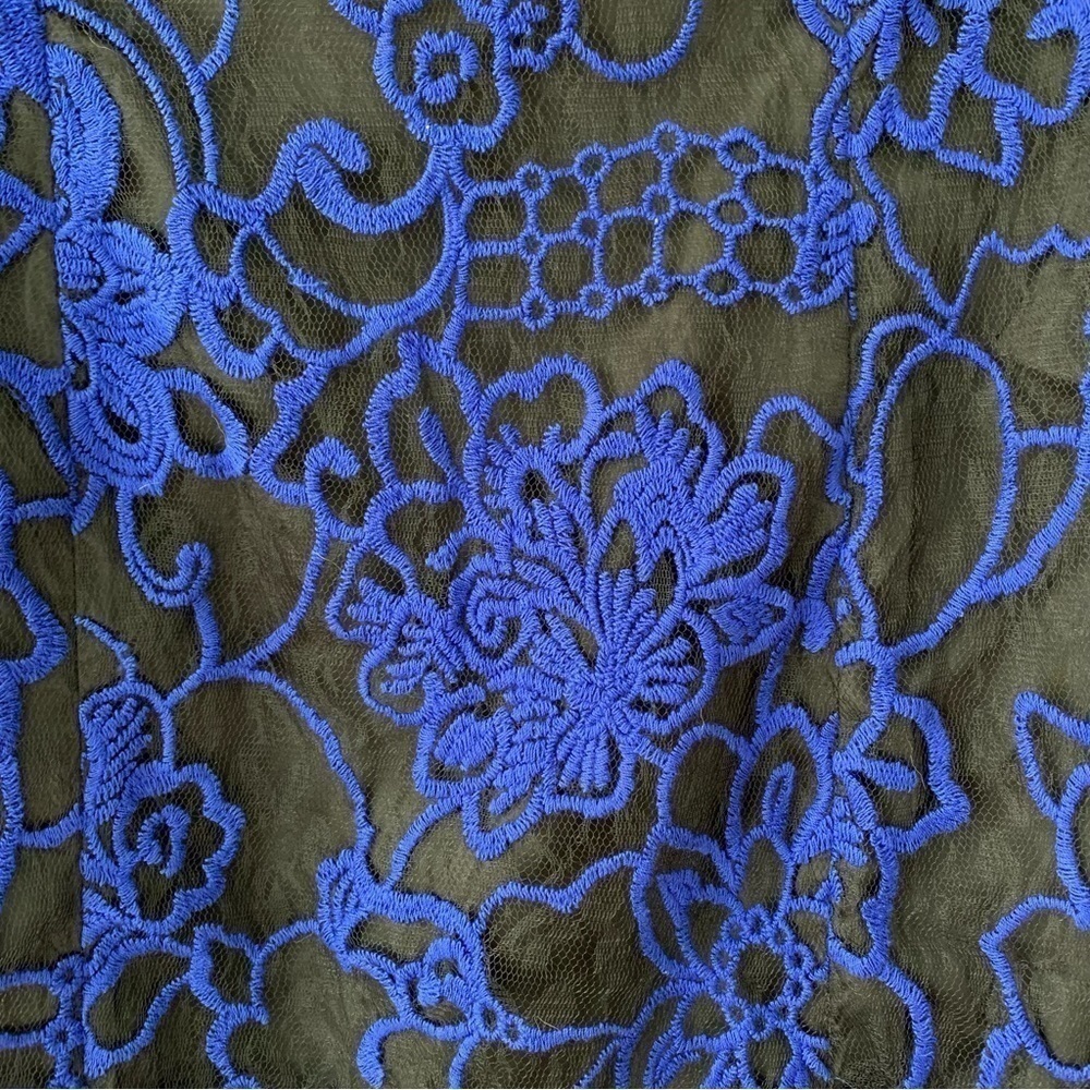 Adrianna Papell Juliet Lace Pleated Sheath Dress Blue Black Size 10P NWT - Picture 9 of 9